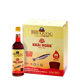 Đặc Sản Phú Quốc - Hộp 6 Chai Thủy Tinh Nước Mắm Phú Quốc Khải Hoàn 40 Độ Đạm (520Ml X 6) - Ocop 5 Sao