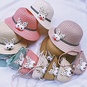 Mũ cói kèm túi hình thỏ xinh lung linh cho bé từ 3 đến 5 tuổi