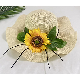 Nón rộng vành đi biển đẹp kết hoa vàng mũ đi biển rộng vành chống nắng UV nữ thời trang Hàn Quốc dona22041901