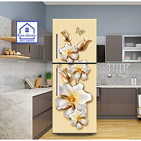 Mua Decal dán tủ lạnh - máy giặt Hoa lan vàng 3D Huedecor chống nước  sẵn keo  đủ kích cỡ