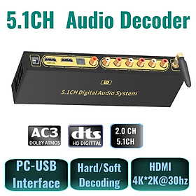 Bộ giải mã 51 với Bộ thu Bluetooth Bộ chuyển đổi âm thanh 5.1 Dolby Atmos MP3,USB, Bộ khuếch đại DAC Spdif cho âm thanh rạp hát tại nhà KTV Play Color: With US Adapter