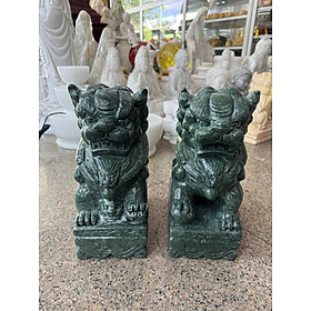 Cặp tượng Kỳ Lân phong thủy đá ngọc Ấn Độ gác cổng, trang trí bàn thờ thần tài - Cao 30 cm