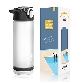 Diller Nước Thể Thao Bình Có Ống Hút Cho Tập Gym Bình Không Chứa BPA Nhựa Tritan Thể Thao Đựng Nước Shaker + 750 Ml cho Bé/Nữ - WHITE