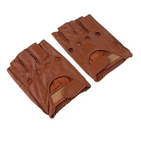 Retro PU Leather Unisex Adults Fingerless Driving Cycling Gloves Half Finger Gloves Christmas Gifts - L
