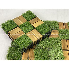 Combo 12 vỉ gỗ cỏ 10-10 Eotygroup - Tấm gỗ lót sàn ban công xen cỏ nhân tạo ban công, ngoài trời