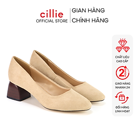 Giày cao gót nữ da lộn mũi vuông cao 5cm Cillie 1219