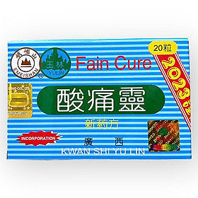 Viên uống hỗ trợ đau nhức xương khớp Toan thống linh FAIN CURE KWAN SHI YU LIN - Hộp 20 viên - Xuất xứ Trung Quốc - Mã số 1544