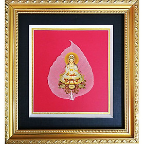 Tranh Phật in trên lá bồ đề có khung cao cấp mẫu tượng phật adida bằng vàng, Tranh Hình Phật Độc Đáo HPB-24