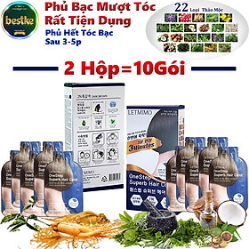 Màu Phủ Bạc Dưỡng tóc Thảo Mộc 3N-Nâu Tự Nhiên or Đen tự nhiên combo 2 hộp = 10 Gói LETMIMO bestke