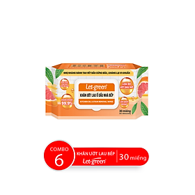 Combo 6 bao khăn ướt lau ố dầu nhà bếp let-green, 30 tờ/bao
