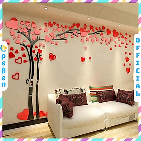 Tranh dán tường mica 3d decor khổ lớn tán cây tình yêu trang trí phòng khách, phòng ngủ, phòng cưới