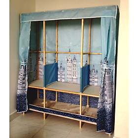 Mua Tủ vải khung gỗ  3 buồng 6 ngăn  siêu chắc | kích thước 145*45*170cm | Dễ dàng lắp ráp  sản xuất tại Việt Nam