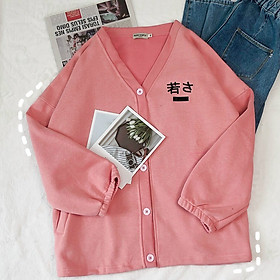 Áo khoác cardigan thêu logo trước ngực cực xinh , chất nỉ ngoại dày dặn mềm mịn, Áo khoác cardigan cổ V tay rộng thêu tiếng nhật, Áo khoác cardigan tay phồng cánh dơi , áo khoác cardigan hàn quốc