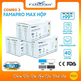 [HỘP - FAMAPRO MAX] - Khẩu trang y tế kháng khuẩn 4 lớp Famapro Max (40 cái/ hộp) - COMBO 3 HỘP