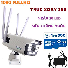 Mua Camera wifi yoosee ngoài trời 20 LED 4 râu thân xoay Full HD 1080P Quay đêm có màu tặng thẻ 32g  Chống Nước đàm thoại 2 chiều   App ngôn ngữ tiếng Việt - Hàng Nhập Khẩu - Chỉ Camera