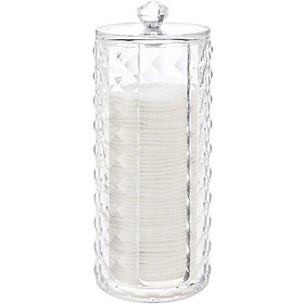 Hộp lưu trữ hình trụ bằng nhựa với khung bông vanity trong suốt 15.8 7,3 cm