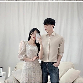 Áo cặp nam nữ áo đôi hoa lá đi biển du lịch chụp cưới đầm nữ sơ mi nam dài tay SASIN couple AV106