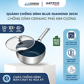 Quánh chống dính thép phủ tinh thể kim cương cao cấp Blue Diamond 20cm có nắp kính