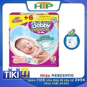 Tã Dán Sơ Sinh Bobby Gói Lớn XS72 (72 Miếng) + 6 Miếng Tã Quần Size S