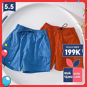 Quần đùi short kaki ngắn cho bé trai 1 2 3 4 5 6 7 tuổi túi ốp dây rút cá