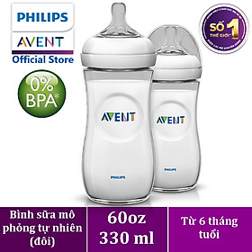 Bộ 02 Bình sữa mô phỏng tự nhiên hiệu Philips Avent (330ml) cho trẻ từ 6 tháng tuổi SCF696/23