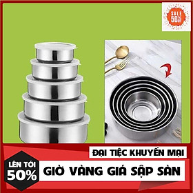 Combo 5 bát inox có nắp đậy silicon, bộ thố inox không gỉ đủ size bền đẹp