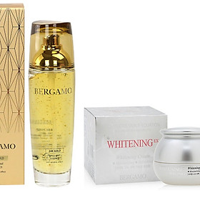 Combo Tinh Chất Serum Bergamo 24k Gold Brilliant & white vita luminant Essence và Kem Dưỡng Trắng Da Bergamo Whitening EX Whitening Cream