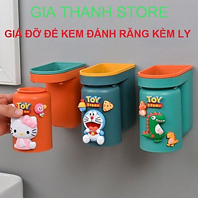 Kệ để bàn chải kem đánh răng dán tường, kệ nhà tắm để ly kèm sticker cho bé, Giá treo để bàn chải đánh răng siêu dính ,Cốc Để Bàn Chải Và Kem Đánh Răng Hình Thú