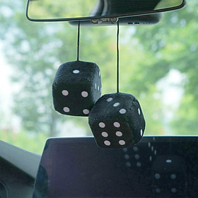 2x Car Fuzzy Dice with Dots Vintage Rear View Mirror Hanger for Trucks Release Pressure