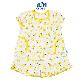 Bộ quần áo ngắn bé gái họa tiết Hoa vàng cotton hạt - AICDBGL8XPRL - AIN Closet