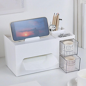 Multipurpose Tissue Box Holder with Drawer and Compartment Napkin Dispenser Tissue Paper Storage Holder for Home Restaurant Dining Table