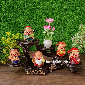 Mua Ngũ Phúc Lâm Môn 6cm kèm chân đế Như Ý Cát Tường và chậu hoa sen đất sét