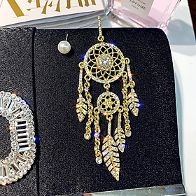 Bông tai mạ vàng 18k mô phỏng hình Dream Catcher bất đối xứng_M1088