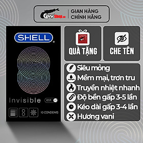 [Hộp 10 cái] Bao cao su Shell Invisible - Siêu mỏng, chống tuột, kéo dài thời gian