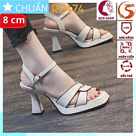 Giày cao gót nữ 8p RO474 ROSATA tại BCASHOP hở mũi có quai sau, vân cách điệu, có viền khác màu nổi bậc - màu trắng