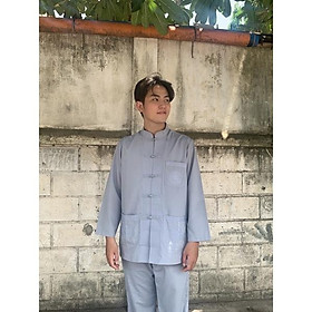 Đồ đi chùa nam cao cấp thêu túi dài tay, đồ lam nam