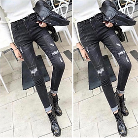 Quần jean dài đen vá đắp big size co dãn mạnh 2561