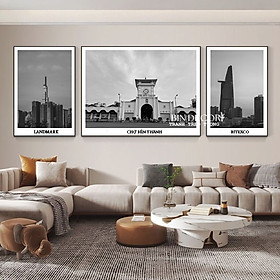 (HCM) Tranh treo tường cảnh Sài Gòn trắng đen trang trí quán, phòng làm việc, nhà hàng, khách sạn