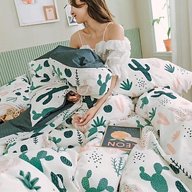 Set Cotton Living Hàng Nhập Khẩu Cao Cấp 4 Món Xương Rồng Xanh