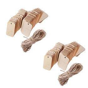 100x Blank Gift Hanging Rectangle Wooden Tag Scrapbooking Rope Wedding Decor