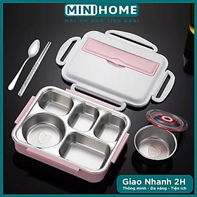 Hộp Đựng Cơm Giữ Nhiệt, Hộp Đựng Cơm INOX 5 NGĂN Có Khay Đựng Tiện Lợi