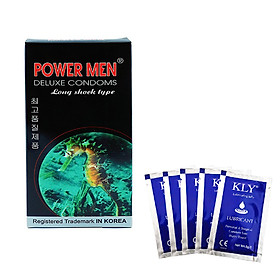 Bao cao su Powermen Cá ngựa 12 cái và 5 gói gel bôi trơn KLY 5ml