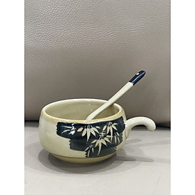 Mua Tách cafe có thìa gốm sứ Bát Tràng cao cấp dung tích 100ml băng nền khắc trúc