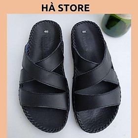 Dép da nam quai chéo thời trang, da bò cao cấp H71