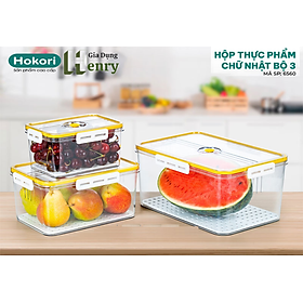 Bộ hộp thực phẩm chữ nhật HOKORI 6560, Bộ hộp đựng thực phẩm Nhựa Việt Nhật cao cấp có khóa cài chắc chắn - Hàng Việt Nam