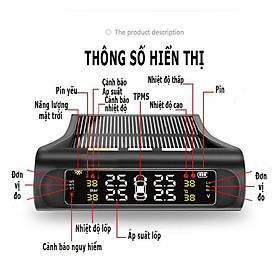 Cảm biến áp suất lốp ô tô xe hơi gắn ngoài cao cấp, Pin sạc năng lượng mặt trời