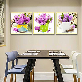 Bộ 3 tranh canvas treo tường Decor Bình hoa trang trí phòng ăn, phong cách hiện đại - DC067