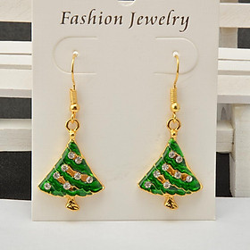 Women Christmas Cute Tree Crystal Dangle Handmade Hook Earrings Holiday Gift
