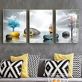 Mua Bộ 3 Bức Phong Cảnh Đẹp - Tranh in Vải Canvas  Khung Composite Cao Cấp
