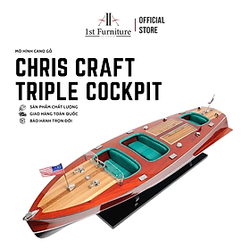 Mô hình cano CHRIS CRAFT TRIPLE COCKPIT cao cấp, mô hình thuyền gỗ tự nhiên sang trọng lắp ráp sẵn 1st FURNITURE